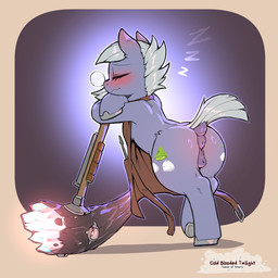 anus apron blush butt clothing cutie_mark eyelashes eyes_closed female feral genitals grey_body grey_hair hair hooves quadruped sleeping tail vulva cold-blooded-twilight friendship_is_magic hasbro my_little_pony limestone_pie_(mlp) equid equine mammal hi_res