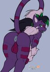 backsack balls collar fur genitals green_eyes hair male nipples nude nude_anthro nude_male open_mouth penis perineum purple_body purple_fur simple_background solo arashidrgn domestic_cat felid feline felis mammal 2023 absurd_res hi_res