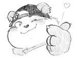 anthro backwards_baseball_cap backwards_hat baseball_cap blush chubby_cheeks clothing hat headgear headwear male one_eye_closed smile solo wink namabito lifewonders tokyo_afterschool_summoners alp_(tas) bear giant_panda mammal headshot_portrait hi_res monochrome portrait