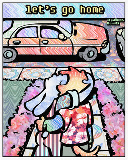 aloha_shirt anthro car clothing dialogue duo ears_down fur male overalls pattern_clothing pattern_shirt pattern_topwear pivoted_ears shirt speech_bubble text topwear vehicle white_body white_fur yellow_body yellow_fur rawdawgcomics bingus_(rawdawgcomics) stahli_(rawdawgcomics) bird_dog canid canine canis domestic_dog golden_retriever hunting_dog lagomorph leporid mammal rabbit retriever 4:5 comic english_text hi_res