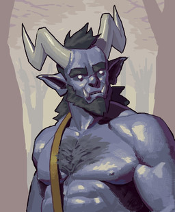 2_horns abs beard blue_body chest_tuft empty_eyes eyebrows facial_hair forest_background front_view green_beard green_eyebrows green_facial_hair green_hair hair head_horn horn humanoid_pointy_ears looking_at_viewer male male_humanoid monotone_body muscular muscular_humanoid muscular_male nipples open_mouth outside overbite pointy_ears solo teeth_showing thick_eyebrows tuft tusks kingarthur_i humanoid 2022 colored digital_drawing_(artwork) digital_media_(artwork) half-length_portrait hi_res portrait