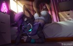 16:10 2018 ailurid anthro ass_up bedroom bottomwear canid canine canis clothed clothing collar cutoffs denim denim_bottomwear denim_clothing digital_media_(artwork) electronics femboy fox fully_clothed hair jeans lamp latex lava_lamp looking_at_viewer male mammal pants phone purple_hair red_panda shorts solo valkoinen widescreen wolf zoyler_(character)