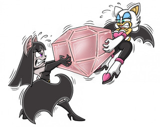 anthro belt big_breasts black_hair blue_eyes bodily_fluids boots breasts clothed clothing duo female footwear gem gloves hair handwear high_heeled_boots high_heels lips purple_eyes shoes sweat teeth wings shinragod sega sonic_the_hedgehog_(series) elizabeth_malmsteen rouge_the_bat bat mammal 2022 digital_media_(artwork)