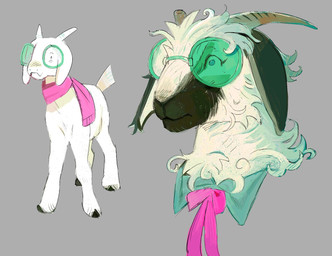 bow_accessory bow_ribbon eyelashes eyewear feral fluffy glasses green_eyewear green_glasses hooves horn long_ears pink_ribbon scarf simple_background solo toony hoofpeet deltarune undertale_(series) ralsei bovid caprine goat mammal 2025 digital_drawing_(artwork) digital_media_(artwork) portrait