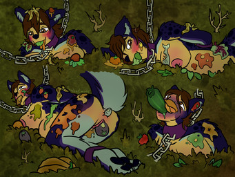 abdominal_bulge ahegao anal anal_penetration animal_ears armbinder arms_tied asphyxiation banana_peel bdsm binder_(restraint) bloated blue_body blue_fur blush bondage bondage_gear bound breasts brown_eyes buried chain chained chained_collar collar compost countershading covered_in_trash dirty eating_grass eating_trash eggplant feet_tied female food food_fetish food_gag food_in_ass food_in_mouth food_in_pussy food_insertion food_on_body food_play fruit fur gag genitals hands_behind_back humiliation humiliation_fetish improvised_sex_toy leaf looking_pleasured markings messy nipples pawpads penetration plant pumpkin restraints snout solo spots spotted_markings tail tail_bondage tail_tied text tomato trash trash_fetish vaginal vaginal_penetration vulva sandentwins smidges_(sandentwins) animal_humanoid aquatic fish humanoid mammal mammal_humanoid rodent rodent_humanoid sciurid sciurid_humanoid tree_squirrel_humanoid 4:3 hi_res multiple_scenes sequence trans_(lore) trans_man_(lore)