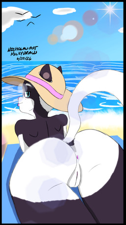 anthro anus beach beach_towel black_border border butt clothing female genitals hat headgear headwear nude nude_female public public_nudity sea solo sun_hat towel vulva water nicholasart eleanor_(nicholasart) avian bird domestic_cat felid feline felis mammal 9:16 hi_res mother_(lore) mother_and_child_(lore) mother_and_son_(lore) parent_(lore) parent_and_child_(lore) parent_and_son_(lore) son_(lore)