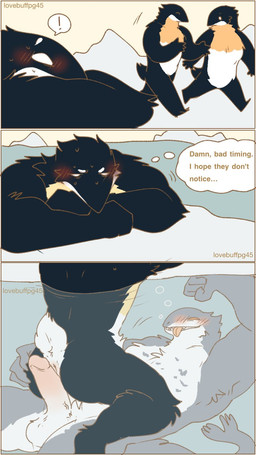 ambiguous_gender anthro anthro_on_anthro anus arm_support balls black_body black_fur blush bodily_fluids bubble butt butt_grab casual_nudity cowgirl_position crossed_arms dominant dominant_anthro dominant_male dot_eyes exclamation_point eyes_closed fluffy from_front_position fur fuzzy genitals glacier grey_body grey_fur group hand_on_butt humanoid_genitalia humanoid_penis ice imminent_anal imminent_sex interspecies looking_at_another male male/male muscular muscular_anthro muscular_male narrowed_eyes nervous nervous_sweat nude on_bottom on_ice on_top orange_eyes outside partially_submerged penis predator/prey raised_arm sea sex simple_eyes smile standing straddling submissive submissive_anthro submissive_male sweat tail teeth text thought_bubble thoughts tongue tongue_out underwater walking water white_eyes lovebuffpg45 avian bird emperor_penguin leopard_seal mammal marine penguin pinniped seal comic hi_res signature