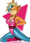 2020 absurd_res activision aerobics ankle_warmers anthro athletic_wear bandicoot biped blonde_hair buffbumblebee clothed clothing crash_bandicoot_(series) digital_drawing_(artwork) digital_media_(artwork) exercise exercise_clothing eyebrows eyelashes female fitness footwear front_view fur green_eyes hair hi_res leg_warmers legwear leotard looking_at_viewer mammal markings marsupial mole_(marking) multicolored_hair one_eye_closed orange_body orange_fur pirate_tawna pose simple_background smile solo thigh_highs tight_clothing tights wink winking_at_viewer