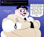 anthro blush blush_lines bodily_fluids dialogue eyewear glasses male moobs necktie nervous obese obese_anthro obese_male overweight overweight_anthro overweight_male red_face solo speech_bubble stained_clothing sweat text trashtoonz peterson_(trashtoonz) bear giant_panda mammal english_text hi_res