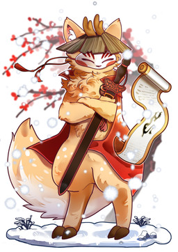 anthro antlers big_tail cape clothing cloven_hooves crossed_arms fluffy fluffy_tail fur hooves horn male mask melee_weapon paws plant pointy_ears red_cape red_clothing simple_background snow solo sword tail tan_body tan_fur tree weapon white_background wind catgiovanni fabulous_beasts sibuxiang_the_deer_(fabulous_beasts) deer mammal absurd_res hi_res