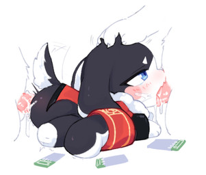 ambiguous_penetration animal_genitalia animal_penis anthro anthro_on_anthro anthro_penetrated anthro_penetrating anthro_penetrating_anthro ass_up black_body black_fur blue_eyes blush blush_stickers bodily_fluids butt clothed clothed_sex clothing cum cum_drip cum_inside cum_on_butt cum_on_own_penis cum_on_penis cum_on_self cum_string double_penetration dripping ejaculation face_fucking faceless_anthro faceless_character faceless_male fellatio female female_focus female_penetrated fur genital_fluids genitals group hand_on_head irrumatio long_ears male male/female male_penetrating male_penetrating_female motion_lines multicolored_body multicolored_fur oral oral_penetration penetration penile penile_penetration penis penis_in_mouth saliva saliva_drip saliva_on_face saliva_string sex side_view simple_background spitroast tail tail_motion tailwag ticket trio two_tone_body two_tone_fur white_background white_body white_fur kirichiiii honkai:_star_rail mihoyo pom-pom_(honkai:_star_rail) lagomorph leporid mammal rabbit