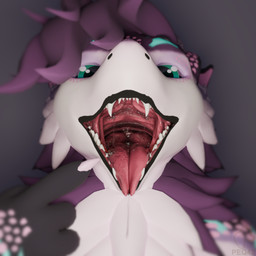 ambiguous_gender anthro big_tongue bodily_fluids fur gesture hair hand_gesture inviting mouth_shot open_mouth pointing pointing_at_mouth pointing_at_self purple_body purple_fur purple_hair saliva saliva_string sharp_teeth solo teeth throat tongue peq42 mythology dragon mythological_creature mythological_scalie nardoragon scalie 1:1 3d_(artwork) digital_media_(artwork) hi_res
