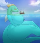 anthro areola big_breasts big_butt blue_areola blue_nipples breasts butt female huge_breasts macro nipples sea size_difference size_play solo thick_thighs water r-rova marine sea_monster hi_res