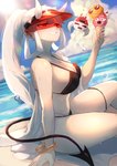 beach big_breasts bikini breasts clothing female hair horn long_hair not_furry seaside smile solo spade_tail swimwear tail two-piece_swimsuit ohako helltaker loremaster_(helltaker) demon horned_humanoid humanoid absurd_res hi_res