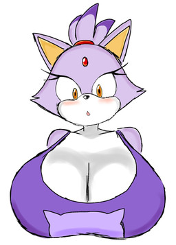 accessory anthro big_breasts blush breast_focus breasts cleavage clothed clothing countershade_face countershade_torso countershading eyelashes female forehead_gem front_view gem hair hair_accessory hair_tie highlights_(coloring) huge_breasts looking_at_viewer multicolored_body open_mouth purple_body purple_clothing purple_hair purple_highlights purple_shirt purple_topwear shirt shy simple_background solo tank_top tied_hair topwear two_tone_body white_background white_body wide_eyed yellow_eyes momijizx sega sonic_the_hedgehog_(series) blaze_the_cat domestic_cat felid feline felis mammal 2022 bust_portrait digital_drawing_(artwork) digital_media_(artwork) hi_res portrait