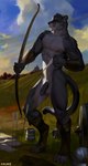 2022 abs adobe_photoshop_(artwork) anthro archery armor arrow_(weapon) balls barrel boots bow_(weapon) bracers castle chunie clothing cloud cougar detailed_background digital_media_(artwork) digital_painting_(artwork) digitigrade felid feline footwear foreskin fur genitals grass grey_body grey_fur headgear helmet hi_res holding_arrow holding_bow_(weapon) holding_object holding_ranged_weapon holding_weapon humanoid_genitalia humanoid_penis keg light looking_at_viewer male mammal mostly_nude muscular muscular_male nipples nude outside partially_retracted_foreskin penis plant ranged_weapon shoes sky smile solo standing sunlight tankard toeless_boots toeless_footwear weapon whiskers white_body white_fur