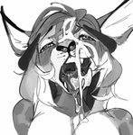 ahegao anthro bodily_fluids bovid_horn bubble caprine_horn cum cum_bubble cum_in_hair cum_in_mouth cum_inside cum_on_face drooling ears_up facial_piercing female genital_fluids hair heart_eyes heart_symbol highlights_(coloring) horn looking_pleasured messy messy_hair mouth_shot nose_piercing nose_ring open_mouth oral oral_invitation piercing ram_horn ring_piercing saliva saliva_string septum_piercing solo spots teeth tongue tongue_out uvula lost-paw morgan_(horncatte) bovid caprine demon domestic_cat felid feline felis hybrid lynx mammal absurd_res black_and_white bust_portrait hi_res monochrome portrait