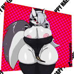 anthro areola big_areola big_breasts breasts choker clothing female fluffy fluffy_tail genitals huge_breasts huge_hips huge_thighs innie_pussy jewelry legwear necklace nun_outfit pussy red_eyes small_hands solo squish tail thick_thighs thigh_highs thigh_squish tongue tongue_out wide_hips dubstepbronyr34 helluva_boss loona_(helluva_boss) 1:1 animated no_sound short_playtime webm