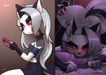 anthro anthro_focus anthro_penetrated ass_up before_and_after bite black_bottomwear black_clothing blush bottomwear butt butt_grab clothed clothed_anthro clothed_female clothing duo faceless_character faceless_humanoid faceless_male female female_anthro female_focus female_penetrated fur grey_hair hair hand_on_butt humanoid_on_anthro humanoid_penetrating humanoid_penetrating_anthro looking_pleasured male male/female male_penetrating male_penetrating_female penetration pillow pillow_bite red_body red_skin sex small_waist solo_focus submissive submissive_female text topwear white_body white_fur jizoku hellaverse helluva_boss mythology loona_(helluva_boss) moxxie_(helluva_boss) canid canid_demon canine demon hellhound humanoid mammal mythological_canine mythological_creature 2026 absurd_res hi_res url