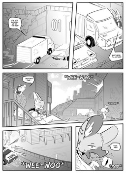 anthro car city city_background clothed clothing cybernetics detailed_background dialogue ear_piercing group inner_ear_fluff machine male outside piercing speech_bubble text tuft vehicle kifyun2 kif_yppreah canid canine fox hyena mammal absurd_res black_and_white comic hi_res monochrome