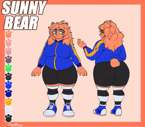 4_fingers anthro big_breasts big_butt black_bottomwear black_clothing black_shorts blue_clothing blue_footwear blue_hoodie blue_shoes blue_topwear bottomwear breasts butt claws clothed clothed_anthro clothed_female clothing color_swatch curvy_figure ear_piercing eyebrows eyelashes eyeshadow eyewear female finger_claws fingers footwear fur glasses green_eyes hair hoodie legwear long_hair makeup narrowed_eyes orange_body orange_fur orange_hair pattern_clothing pattern_legwear pattern_stockings pattern_thigh_highs piercing shoes shorts slightly_chubby slightly_chubby_anthro slightly_chubby_female smile solo stockings striped_clothing striped_legwear striped_stockings striped_thigh_highs stripes tail text thick_thighs thigh_highs topwear wide_hips zipper_hoodie bunlewdparadise sunny_(ponkochan) bear mammal 2023 artist_name character_name digital_drawing_(artwork) digital_media_(artwork) hi_res model_sheet trans_(lore) trans_woman_(lore)