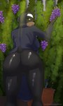 absurd_res anthro basket big_butt bodily_fluids bottomless butt canid canine canis clothed clothing container domestic_dog female food francine_(ruanshi) fruit genitals grape heat_(temperature) hi_res huge_butt mammal nun plant plump_labia pussy rear_view ruanshi solo sweat tempting text url vineyard