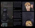 backpack biped blonde_hair blue_eyes bottomwear clothed clothing denim denim_bottomwear denim_clothing fence fully_clothed hair hoodie human_only human_to_humanoid imminent_transformation jeans looking_up male not_furry outside pants pointy_ears prick_ears smile solo species_transformation standing text topwear transformation wall_of_text angrboda background_character human mammal 2008 5:4 colored english_text story