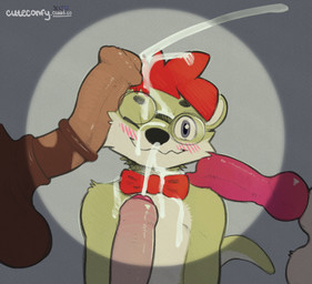 animal_genitalia animal_penis anthro balls blush blush_lines bodily_fluids bow_tie canine_genitalia canine_penis cum equine_genitalia equine_penis erection eyewear flared_penis foreskin fur genital_fluids genitals glasses humanoid_genitalia humanoid_penis knot looking_at_viewer male male_anthro one_eye_closed partially_retracted_foreskin penis simple_background smile conditional_dnp cuteconfy aka_the_otter canid canine equid equine mammal mustelid otter hi_res