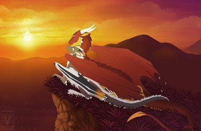claws day detailed_background duo feral horn membrane_(anatomy) membranous_wings outside quadruped sky smile sun tail wings minerea european_mythology mythology dragon mythological_creature mythological_scalie scalie western_dragon 2018 digital_media_(artwork) hi_res