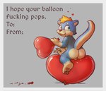 anthro balloon balloon_fetish balloon_popping balls butt freckles genitals heart_balloon heart_symbol holidays inflatable male pawpads popped_balloon postcard presenting presenting_hindquarters profanity solo text young young_male badipoki valentine's_day tomi_the_otterfolk mammal mustelid otter absurd_res english_text hi_res adult_(lore)