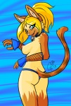 anthro armwear bell bell_collar blonde_hair blue_eyes breasts butt clothing collar ear_piercing female fishnet_armwear fishnet_clothing hair long_hair looking_at_viewer nipples open_mouth panties piercing ponytail smile solo tail thong underwear silvermidnight domestic_cat felid feline felis mammal siamese 2013 hi_res signature