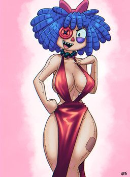 abstract_background accessory big_breasts blue_eyes blue_hair bow_ribbon breasts button_(fastener) button_eyes clothed clothing curvy_figure doll dress eyeshadow female gem hair hair_accessory hair_bow hair_ribbon hourglass_figure jewelry light_body looking_at_viewer makeup medium_hair necklace not_furry open_mouth open_smile patch_(fabric) pearl_(gem) pearl_necklace purple_eyeshadow red_clothing red_dress ribbons seam_(sewing) sharp_teeth side_boob skimpy skimpy_dress smile solo stitch_(sewing) teeth text thick_thighs voluptuous voluptuous_female voluptuous_humanoid wide_hipped_female wide_hipped_humanoid wide_hips 4rm5strong glitch_productions the_amazing_digital_circus evil_ragatha_(tadc) animate_inanimate humanoid living_doll 2025 anaglyph artist_name digital_drawing_(artwork) digital_media_(artwork) hi_res stereogram watermark