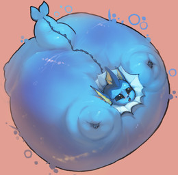 belly belly_expansion big_belly blue_background body_inflation expansion feral huge_belly hyper hyper_belly hyper_inflation immobile inflation pink_background simple_background solo spherical_inflation molaveda nintendo pokemon eeveelution generation_1_pokemon pokemon_(species) vaporeon 2019