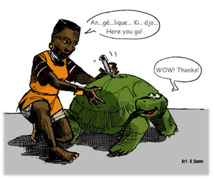 autograph carving_knife character_signature dialogue female female_human feral grey_floor kneeling male male_feral on_one_knee signing simple_background speech_bubble talking_feral white_background writing_on_shell david_sauve angelique_kidjo the_pride_lands_online logozo human mammal reptile scalie turtle 1997 low_res tagme