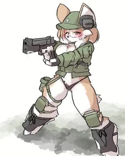anthro bikini bra breast_jiggle breasts clothing electronics female fingerless_gloves gloves gun handgun handwear hat headgear headphones headwear jacket jiggling knee_pads pistol ranged_weapon shooting simple_background solo standing swimwear topwear two-piece_swimsuit underwear weapon white_background yazawaowl canid canine canis domestic_dog herding_dog mammal pastoral_dog welsh_corgi 4:5 animated short_playtime sound video