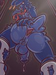anthro anus ball_tuft balls bent_ears blue_body blue_fur blue_penis bodily_fluids bow_tie butt clothing dripping ear_piercing fluffy footwear foreskin fur genital_fluids genitals guiche_piercing humanoid_genitalia humanoid_penis leaking leaking_precum looking_at_viewer looking_down looking_down_at_viewer low-angle_view male multiple_piercings penis piercing precum precum_drip presenting presenting_anus presenting_balls presenting_hindquarters red_bow_tie ripped_socks smile smiling_at_viewer socks solo spread_legs spreading tuft white_clothing white_footwear white_socks worm's-eye_view judasthesinner five_nights_at_freddy's scottgames bonnie_(fnaf) lagomorph leporid mammal rabbit 3:4 hi_res