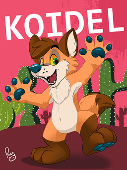 anthro blue_pawpads brown_hair cactus cheek_tuft chest_tuft dipstick_tail facial_tuft featureless_crotch fingerpads front_view fur glistening glistening_eyes green_eyes hair leg_markings logo looking_at_viewer male markings nude open_mouth open_smile orange_body orange_fur outside pawpads plant red_tongue short_hair smile socks_(marking) solo standing tail tail_markings tongue tuft white_body white_fur yellow_sclera young young_anthro young_male pandapaco koidelcoyote_(character) canid canine mammal artist_logo full-length_portrait portrait signature