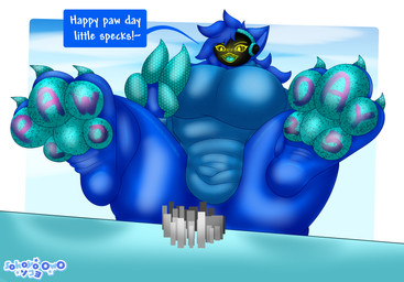 3_toes 4_fingers anthro big_breasts big_feet big_pawpads biped blue_body blue_fur blue_hair body_writing breasts city claws cybernetics extreme_size_difference feet female female_anthro fingers foot_fetish foot_focus freckles fur hair long_tail machine macro macro_anthro macro_female open_mouth open_smile pawpads paws protogen_visor raised_foot size_difference smile solo speech_bubble spread_legs spreading tail text toes writing_on_foot yellow_eyes sokoyo_owo starry_(sokoyo_owo) canid canine cyborg mammal protogen colored hi_res
