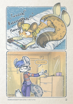 anthro blonde_hair blue_eyes blue_hair casual_nudity clothing duo female fur gaming hair male orange_eyes panties playing_video_game underwear white_body white_fur working_class yellow_body yellow_fur ratcha ella_(glazetpf) glaze_(glazetpf) felid mammal pantherine snow_leopard absurd_res comic hi_res brother_(lore) brother_and_sister_(lore) sibling_(lore) sister_(lore)