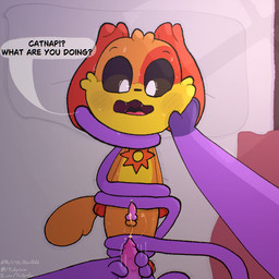 animal_genitalia animal_penis anthro balls bdsm bed bedding black_eyes blanket blush blush_lines bodily_fluids bondage bound charm_(jewelry) cum cum_on_body cum_on_penis cum_string cumshot dialogue duo ears_down ejaculation feline_genitalia feline_penis fur furniture genital_fluids genitals head_grab jewelry knot knotted_penis long_ears looking_at_genitalia looking_at_penis male male/male masturbation masturbation_pov necklace nervous nervous_look nervous_sweat on_bed open_mouth orange_body orange_fur paws penis pillow pivoted_ears pupils purple_body purple_fur saliva saliva_string sweat sweatdrop tail tail_around_another tail_around_body tail_around_leg tail_around_neck tail_around_partner tail_bondage tail_tied text tongue touching_face white_pupils yellow_body yellow_fur tinky mob_entertainment poppy_playtime smiling_critters catnap_(poppy_playtime) dogday_(poppy_playtime) canid canine canis domestic_cat domestic_dog felid feline felis mammal 1:1 english_text url