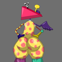 ambiguous_gender big_butt butt grey_background hand_on_hip rear_view simple_background solo billythewendigo glitch_productions the_amazing_digital_circus zooble_(tadc) humanoid 1:1 2026 digital_media_(artwork) hi_res nonbinary_(lore)
