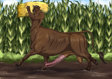 animal_genitalia animal_penis balls big_penis brown_body corn cornfield dirt equine_genitalia equine_penis erection flared_penis food genitals hay hooves horn huge_penis lemon_testicles male male_taur medial_ring mud penis plant sheath side_view sky solo walking lykostherium bovid bovid_taur bovine bovine_taur cattle cattle_taur mammal mammal_taur taur hi_res