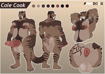 accessory anthro anus armpit_hair backsack balls belly big_balls big_butt big_penis body_hair butt butt_grab butt_tattoo chest_hair chest_tuft cock_ring erection eyes_closed fangs fluffy fluffy_tail front_view genitals glans hand_on_butt hands_behind_head huge_balls huge_penis jewelry long_tail looking_at_viewer male musclegut muscular muscular_male musk nude overweight overweight_male penis penis_accessory penis_jewelry puffy_anus rear_view sabertooth_(anatomy) smile solo spread_butt spreading standing stripes tail tattoo teeth text tuft vein veiny_penis ppandogg bear cougar felid feline hybrid mammal prehistoric_species saber-toothed_tiger english_text hi_res model_sheet