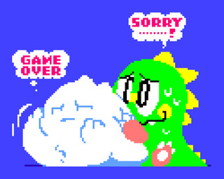abdominal_bulge ambiguous_gender anthro belly big_belly claws face_imprint green_body hand_imprint hand_on_belly huge_belly imprint navel short_arms short_legs sitting smile soft_vore solo tail teeth text vore white_body pawplants bubble_bobble mythology square_enix taito bub_(bubble_bobble) bubble_dragon dragon mythological_creature mythological_scalie scalie 2026 5:4 digital_media_(artwork) english_text hi_res pixel_(artwork)