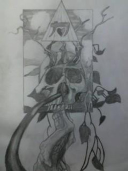 bone cloud death front_view heart_symbol leaf not_furry plant pyramid simple_background skull sky sun surrealism tree vines white_background zero_pictured kokitsune 3:4 graphite_(artwork) greyscale low_res monochrome sketch traditional_media_(artwork)