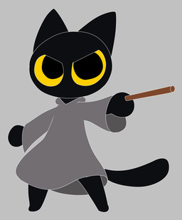 ambiguous_gender angry anthro black_body black_fur cloak clothed clothing fur grey_background holding_object holding_wand outline simple_background solo tail wand white_outline yellow_sclera gooblie_2 google google_doodle magic_cat_academy momo_(google) domestic_cat felid feline felis mammal absurd_res hi_res female_(lore)