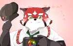 anthro biped black_nose blush camera clothing cute_fangs fangs fur hat headgear headwear kemono necktie red_body red_fur shirt simple_background slightly_chubby solo teeth topwear white_body white_fur pig_p0318 z2siayrq3htbmsw lifewonders tokyo_afterschool_summoners zhurong_(tas) ailurid mammal red_panda 16:10 2021 hi_res widescreen