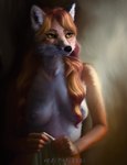 anthro areola breasts calm female fineart fur grey_areola grey_nipples hair nipples nude realistic red_hair simple_background solo renebe canid canine fox mammal absurd_res detailed digital_media_(artwork) hi_res signature