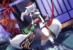 accessory anthro armor arrow_(weapon) asian_clothing bow_(weapon) clothing east_asian_clothing female fur garter gloves hair handwear japanese_clothing paws ranged_weapon red_eyes solo weapon white_body white_fur white_hair devilbeing_(artist) onmyoji hakuro_(onmyoji) canid canine canis mammal wolf absurd_res hi_res