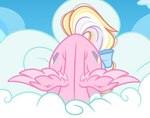 blonde_hair cloud female feral fur hair head_down pink_body pink_fur wings emberslament hasbro my_little_pony mythology bay_breeze fan_character equid equine mammal mythological_creature mythological_equine pegasus hi_res